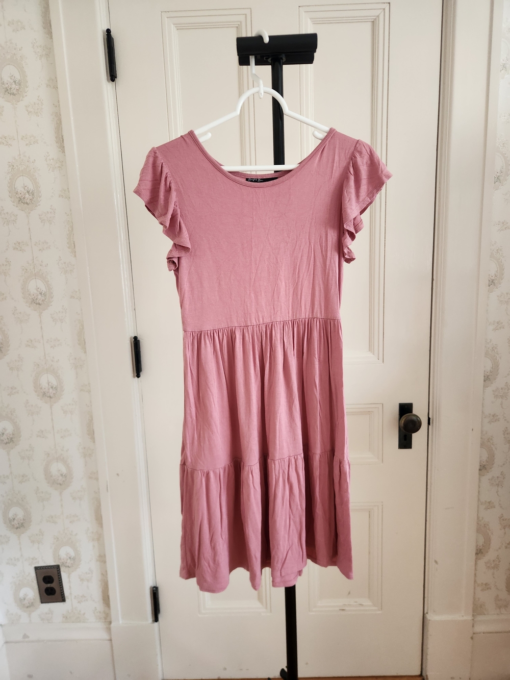 Women's Pink Ruffle Sleeve Midi Dress
